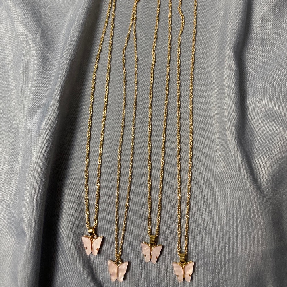 Butterfly Pendant Necklace in Light Pink